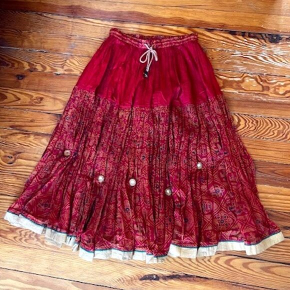 VINTAGE Raiment Fashions Inc. Boho Vibrant Indian Mirror Embroided Skirt - Picture 1 of 12